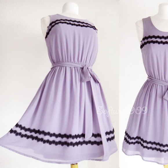 Last☝️ Lavender Lilac Black Lace Fit & Flare Dress - Picture 2 of 8